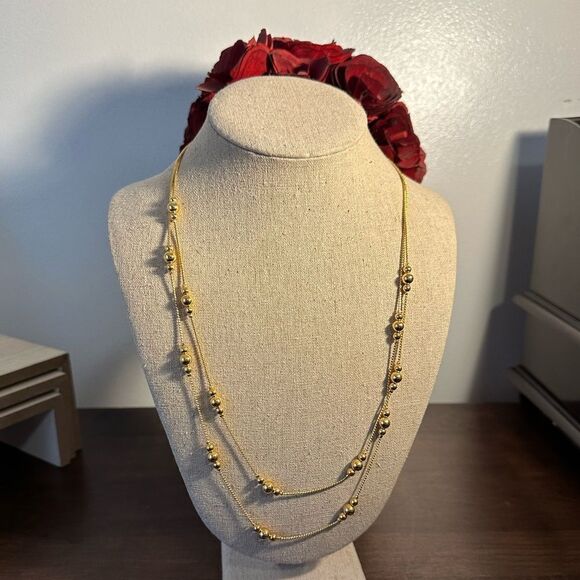 Avon Necklace Station Gold Tone Layered Beaded Chain 22" Jewelry - Picture 1 of 3